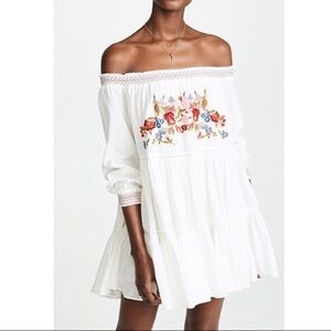 Free People Sunbeams Off-The-Shoulder Embroidery Mini Dress. Size XS
